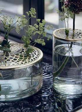 花瓶插花器网红金属架构水养透明玻璃花瓶家居装饰摆件客厅