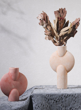 陶瓷花瓶复古家居饰品摆件电视柜书柜样板房软装装饰干花鲜花插花