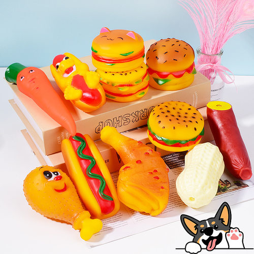 宠物搪胶玩具仿真食物系发声玩具汉堡鸡腿胡萝卜狗狗玩具套装批发