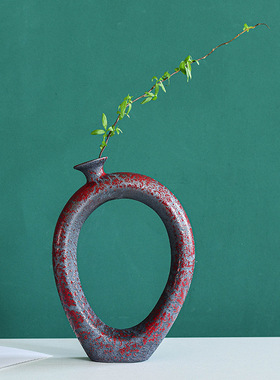 粗陶创意小花瓶日式禅意干花花器陶瓷工艺品摆件家居装饰陶艺花插