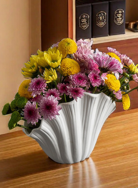 跨境热卖花瓶北欧现代白色陶瓷贝壳花瓶插花摆件家居装饰客厅摆件