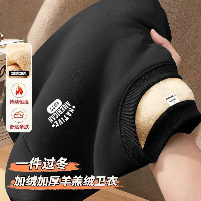 羊羔绒保暖防严寒新款毛衣圆领加绒卫衣加厚冬季上衣宽松休闲衣服