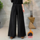 女显瘦高腰休闲抓绒裤 提花黑色加绒阔腿裤 保暖长裤 新款 子 女冬季