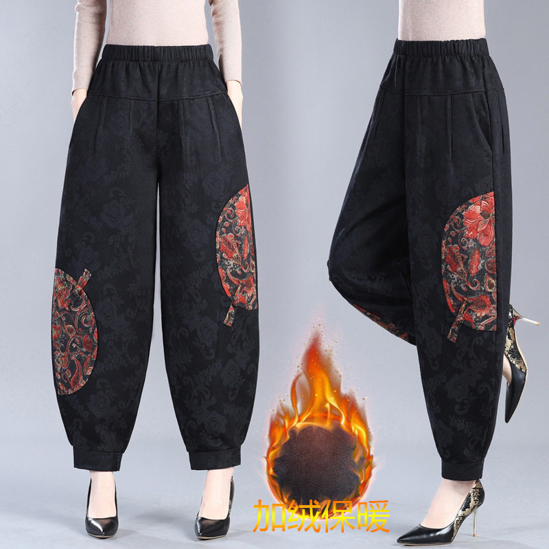 大码棉麻阔腿加绒长裤子中老年女裤秋冬新款民族风宽松绣花灯笼裤,女装/女士精品,大码裤装,淘宝优惠券,粉丝福利购,淘宝优惠卷