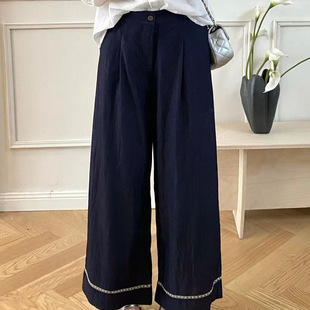 26夏款休闲裤女宽松休闲韩版学院风脚口镂空九分裤新款学院风裤子