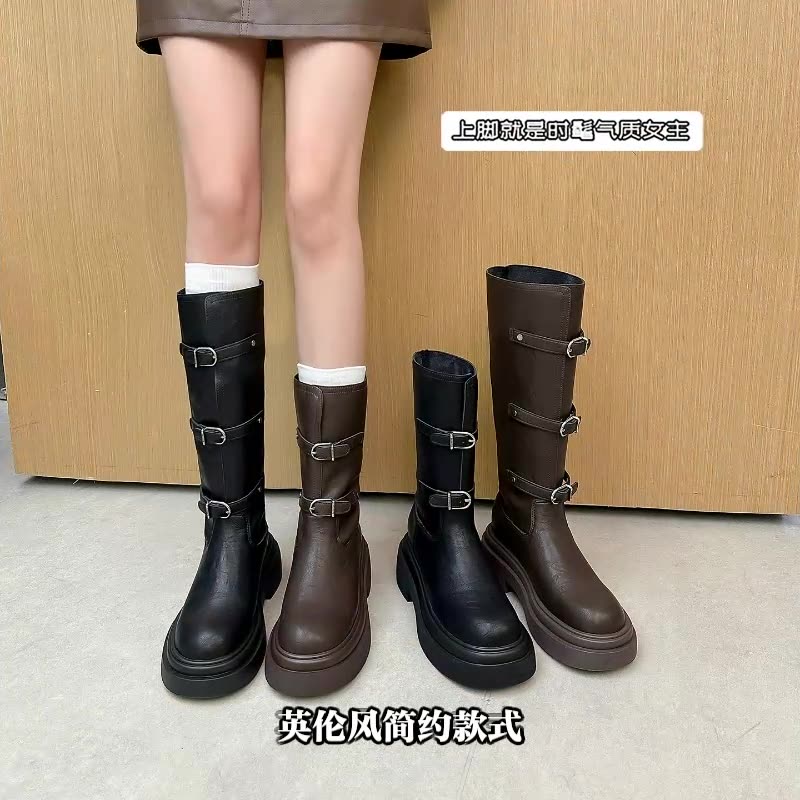 法国网红同款时髦皮带扣圆头靴