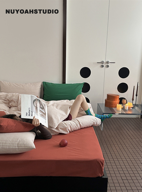 Nuyoah studio 水洗棉条纹撞色格子全棉四件套纯棉床品