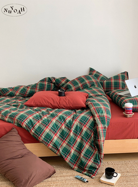Nuyoah studio 圣诞特辑 复古格子全棉水洗100棉四件套床品秋冬