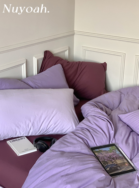 Nuyoah studio 莫奈的紫 早春纯色针织棉四件套全棉天竺棉床单