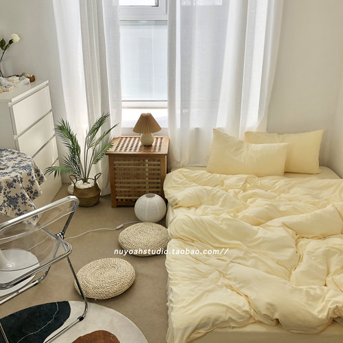 针织棉四件套全棉床单款纯色