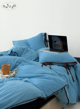 Nuyoah studio ins法式蝴蝶结纯棉针织全棉A类四件套天竺棉床单