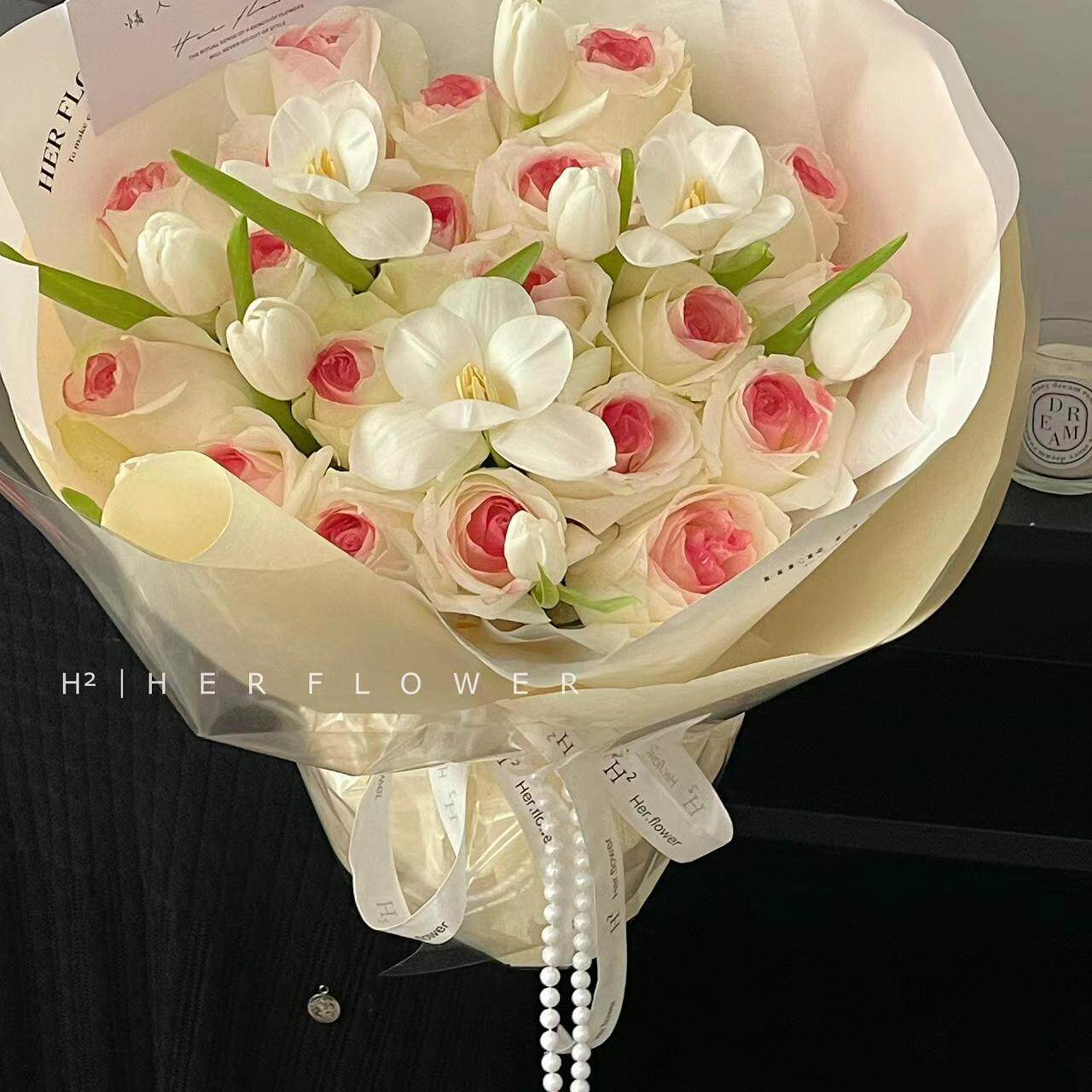 杭州鲜花速递进口粉红郁金香花束