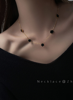 黑色五叶草项链女2023新款爆款