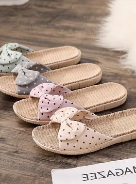 日本居家亚麻拖鞋夏季女士家居家用室内外防滑软底静音地板凉拖鞋