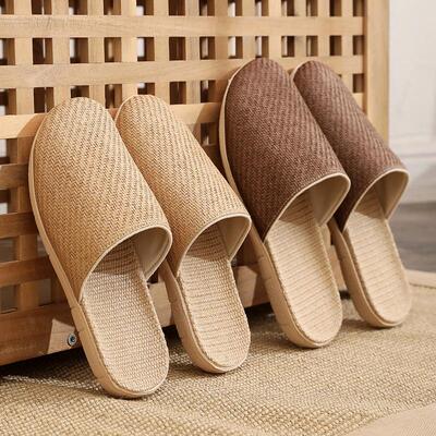 日本居家包头亚麻拖鞋男女士夏季室内家用透气吸汗地板家居凉拖鞋