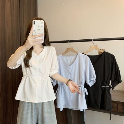 大码女装遮肚子设计2025夏季新款短袖衬衫mm收腰显瘦时尚气质上衣