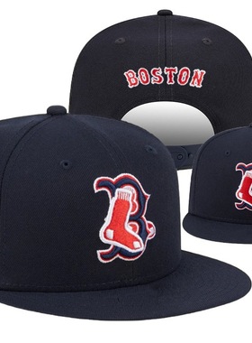 藏蓝色棒球帽子男女西海岸说唱圆顶帽时尚百搭平沿帽B字母直沿帽