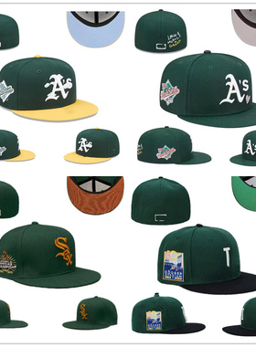 不可调节平沿帽绿色棒球帽全封闭帽子欧美街舞街头硬顶帽青年板帽