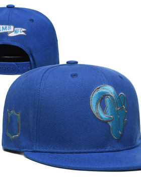 全蓝色橄榄球帽子羊头标志棒球帽男欧美潮款外贸品质帽街头平沿帽