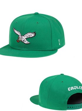 费城帽子绿色时尚棒球帽橄榄球帽街头嘻哈平沿帽简约老鹰标志板帽