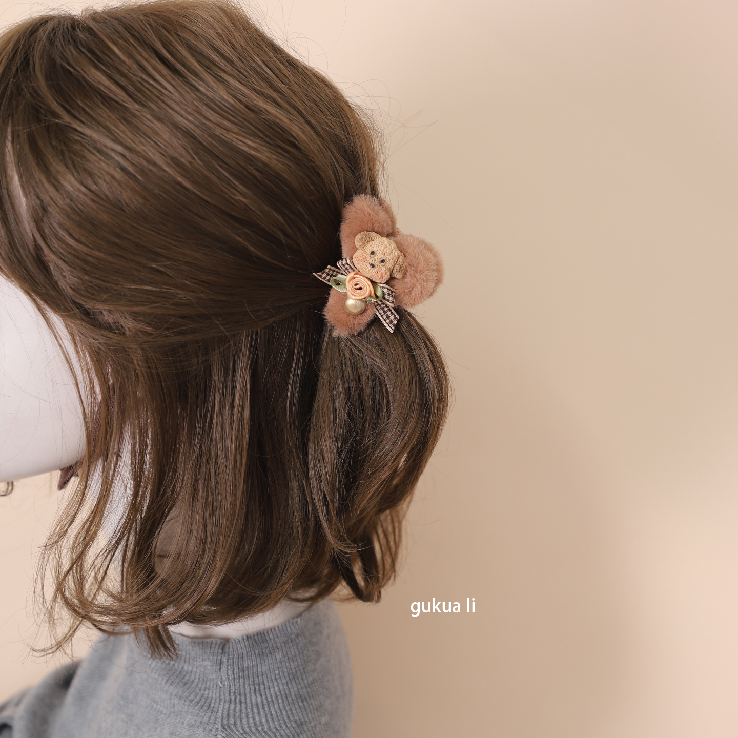 大号毛绒蝴蝶结秋冬可爱小熊甜美