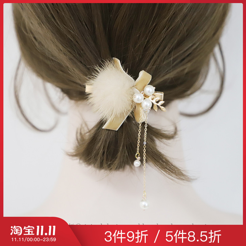 gukuali 2021秋冬毛绒球球流苏发圈发夹扎头发橡皮筋