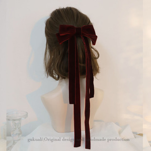 GUKUALI 日韩春夏纯色丝绒蝴蝶结流苏弹簧夹超仙气质头饰发夹发饰