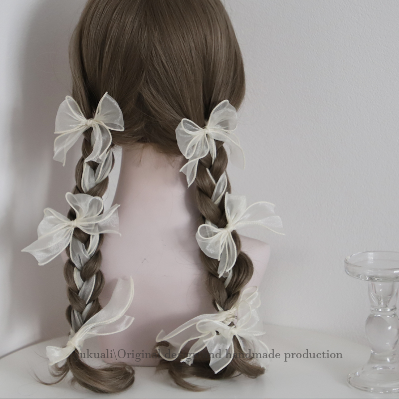 GUKUALI原创蝴蝶结飘带发带鸭嘴夹超仙白色发饰头饰女发夹宋智雅