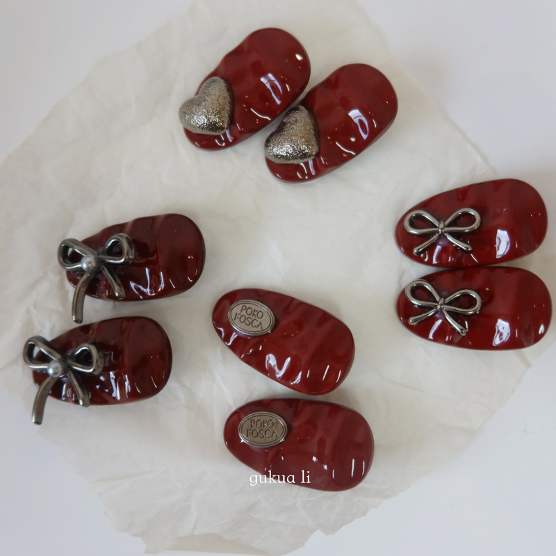 GUKUALI秋季新款酒红色爱心蝴蝶结鸭嘴夹刘海夹头饰发饰可爱小夹