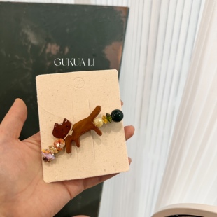 实拍爆闪彩钻红色醋酸猫咪发夹气质高级百搭一字碎发边夹