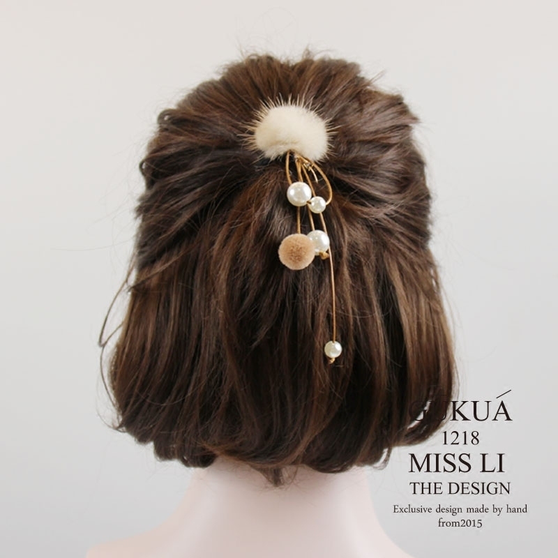 GUKUALI原创水貂珍珠飘带发圈发饰可爱毛球头绳发绳女皮筋马尾