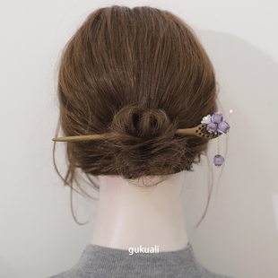 GUKUALI发簪简约现代步摇流苏木质簪子旗袍发钗新中式发饰发夹新