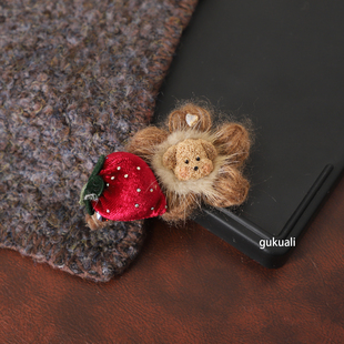 GUKUALI手工毛毡狗草莓挂件bb夹边夹顶夹半扎发毛绒花朵发饰头饰