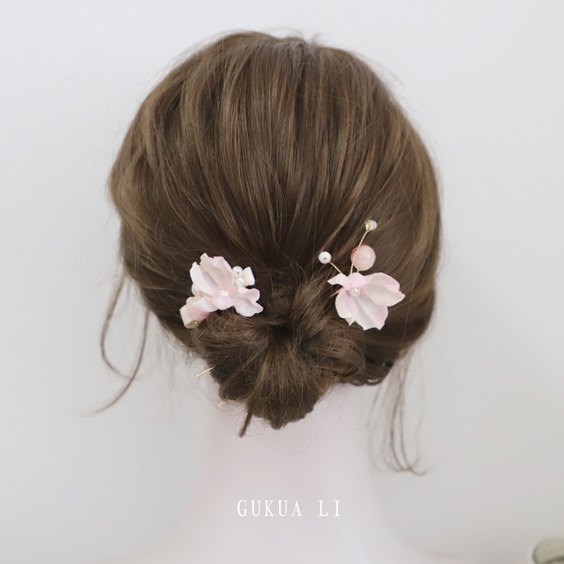 GUKUALI 2025新款桃花发饰发夹简约高级仙气公主风发夹女后脑勺