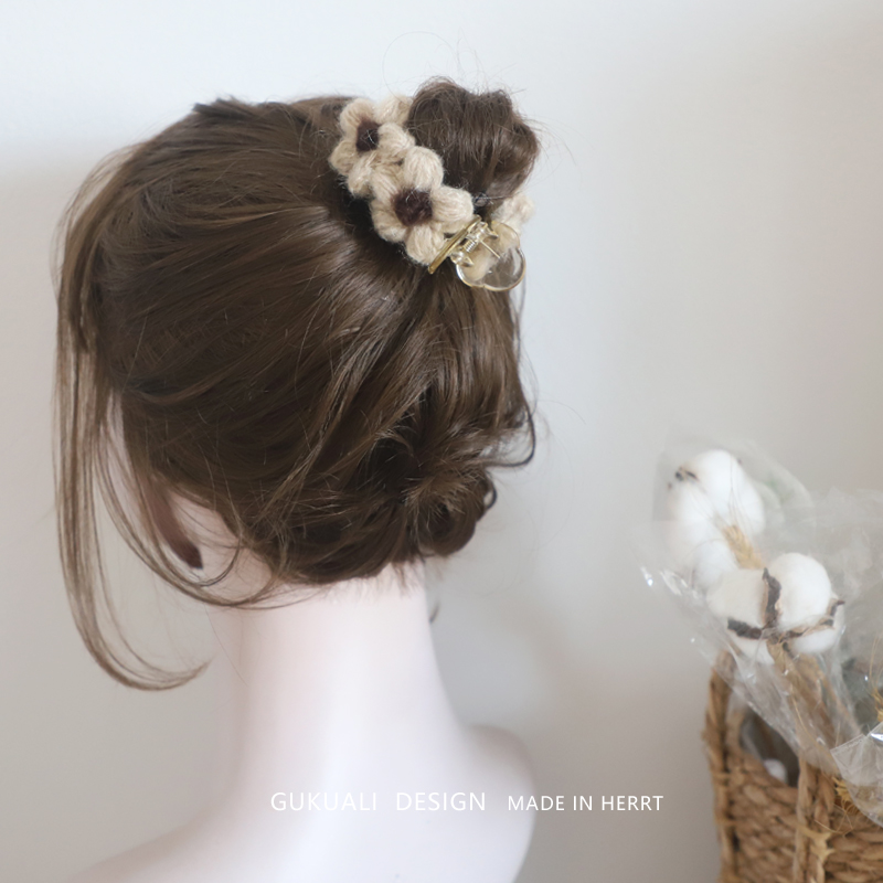 GUKUALI 春夏新款针织花朵丸子夹甜美少女百搭扎头发小发夹发饰女