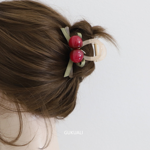 GUKUALI原创 小樱桃抓夹发卡甜美少女后脑勺发夹发饰头饰 春夏新款