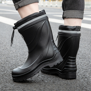 男雨靴男靴 男雨鞋 家居用水靴耐磨防滑套鞋 钓鱼学生柔软加绒防水鞋