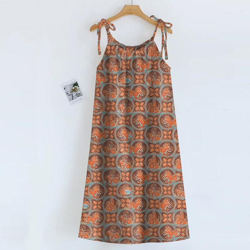 夭夭依~夏季碎花吊带裙女中长款吊带可调节宽松减龄遮肚子连衣裙