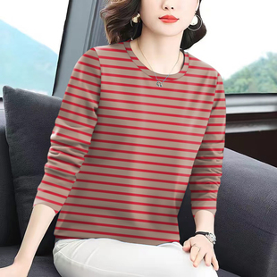 宽松遮肚显瘦T恤女上衣潮 上衣女减龄条纹长袖 清仓捡漏 秋冬新款