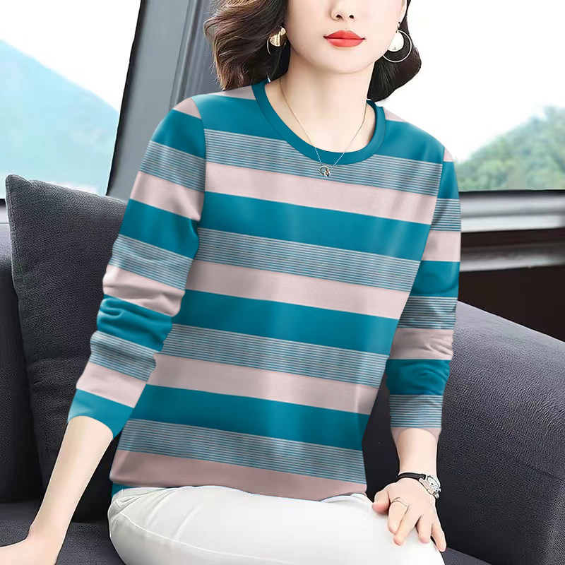清仓捡漏~秋冬打底上衣新款减龄条纹长袖宽松遮肚显瘦T恤女上衣潮