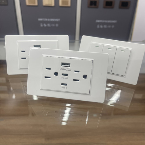 美标15A118型插座白色110v插座带USB面板台湾美式多六孔美规电源