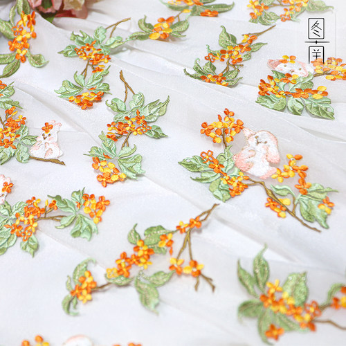绣花桂花布贴国风精美汉服旗袍古风补丁破洞装饰品居家布艺绣片