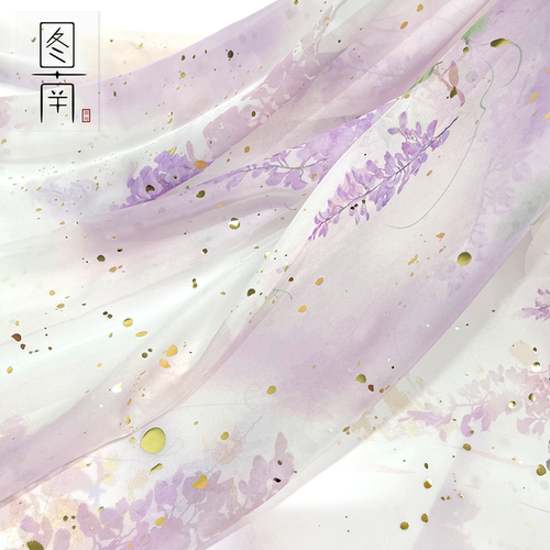 雪纺汉服布料古风国风印花烫金