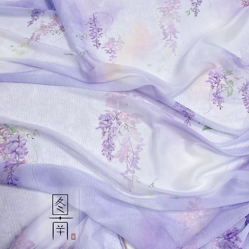 图南雪纺古风布料汉服紫藤
