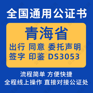 青海省公证委托书声明签名字房产买卖出行同意证据保全异地远程