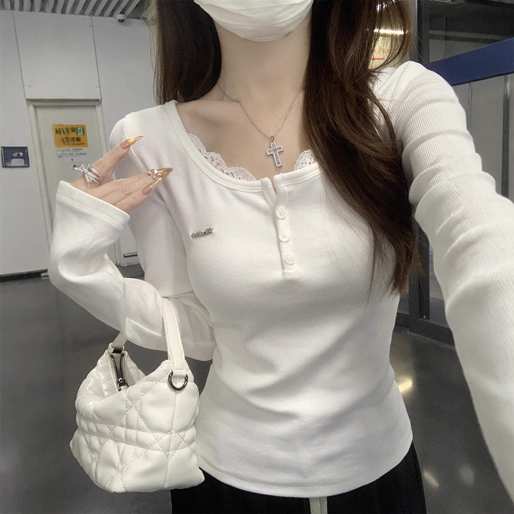 秋季纯欲正肩T恤女装打底衫上衣
