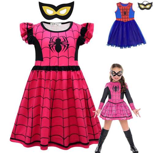 万圣节儿童服装蜘蛛侠衣服女孩连衣裙子spiderman女童表演出cos服