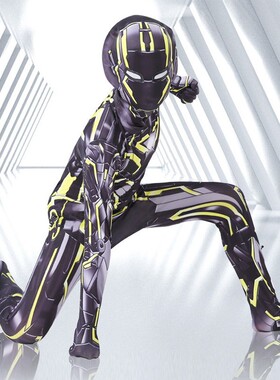 黑色钢铁侠KM2衣服男童连体衣万圣节儿童cosplay表演服紧身衣战衣