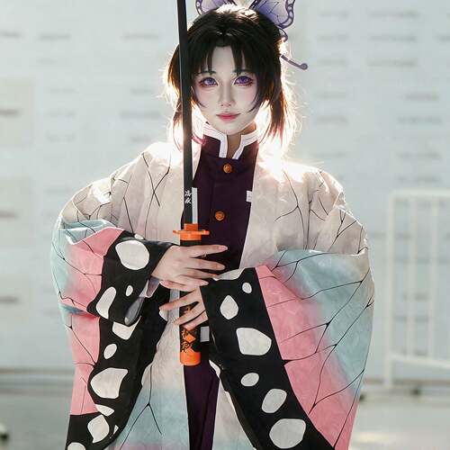 鬼灭之刃蝴蝶忍cos服儿童暗纹鬼杀队队服虫柱女假发配剑道具现货