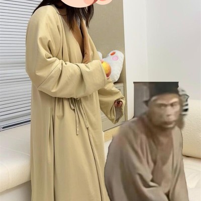 马喽孙悟空睡衣冬季加绒加厚睡袍长袍衫夹棉大码家居服可外穿冬天